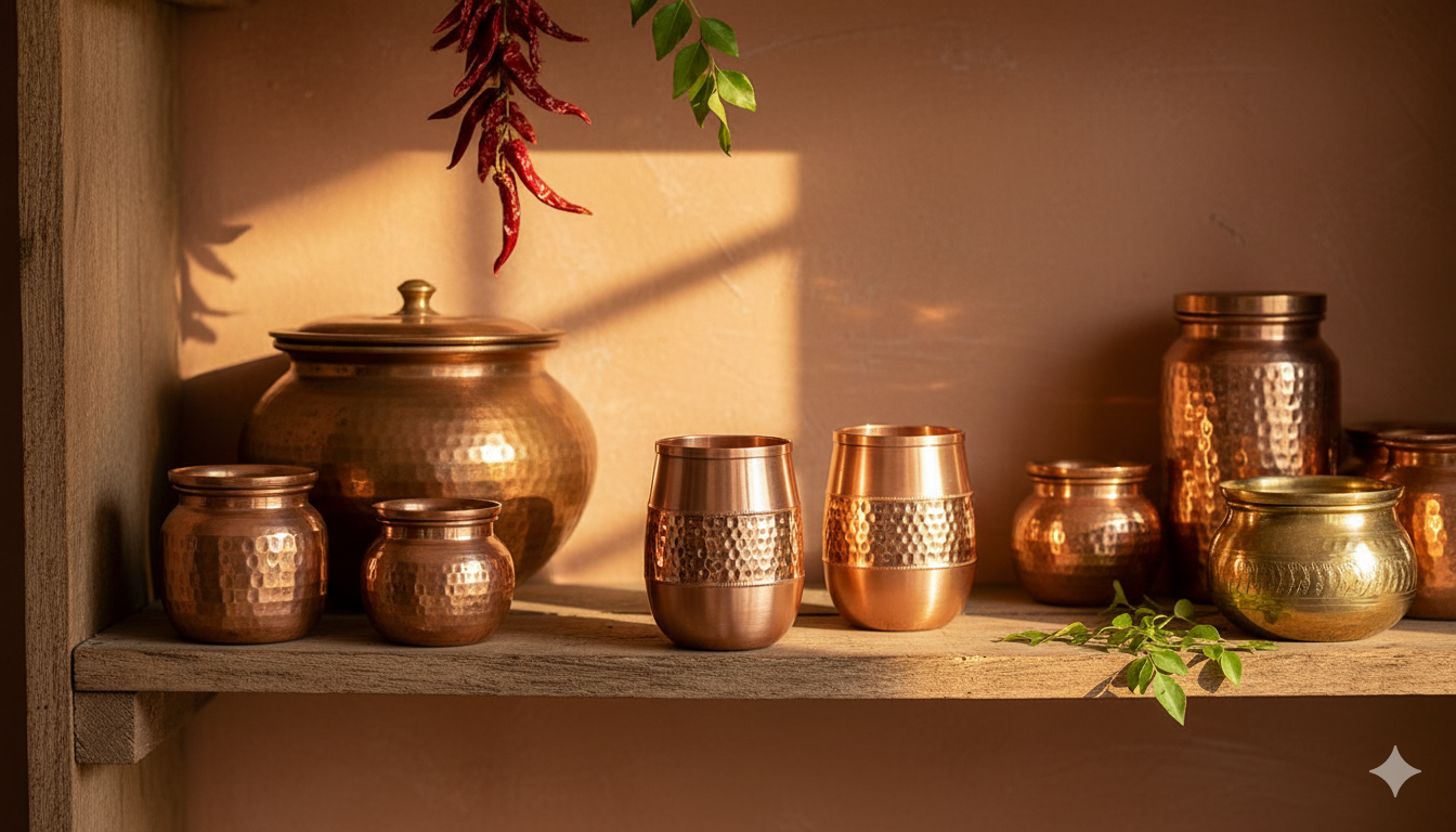 Vintage Dholak Copper Glass Copper product view 3 - Viviana London artisan collection